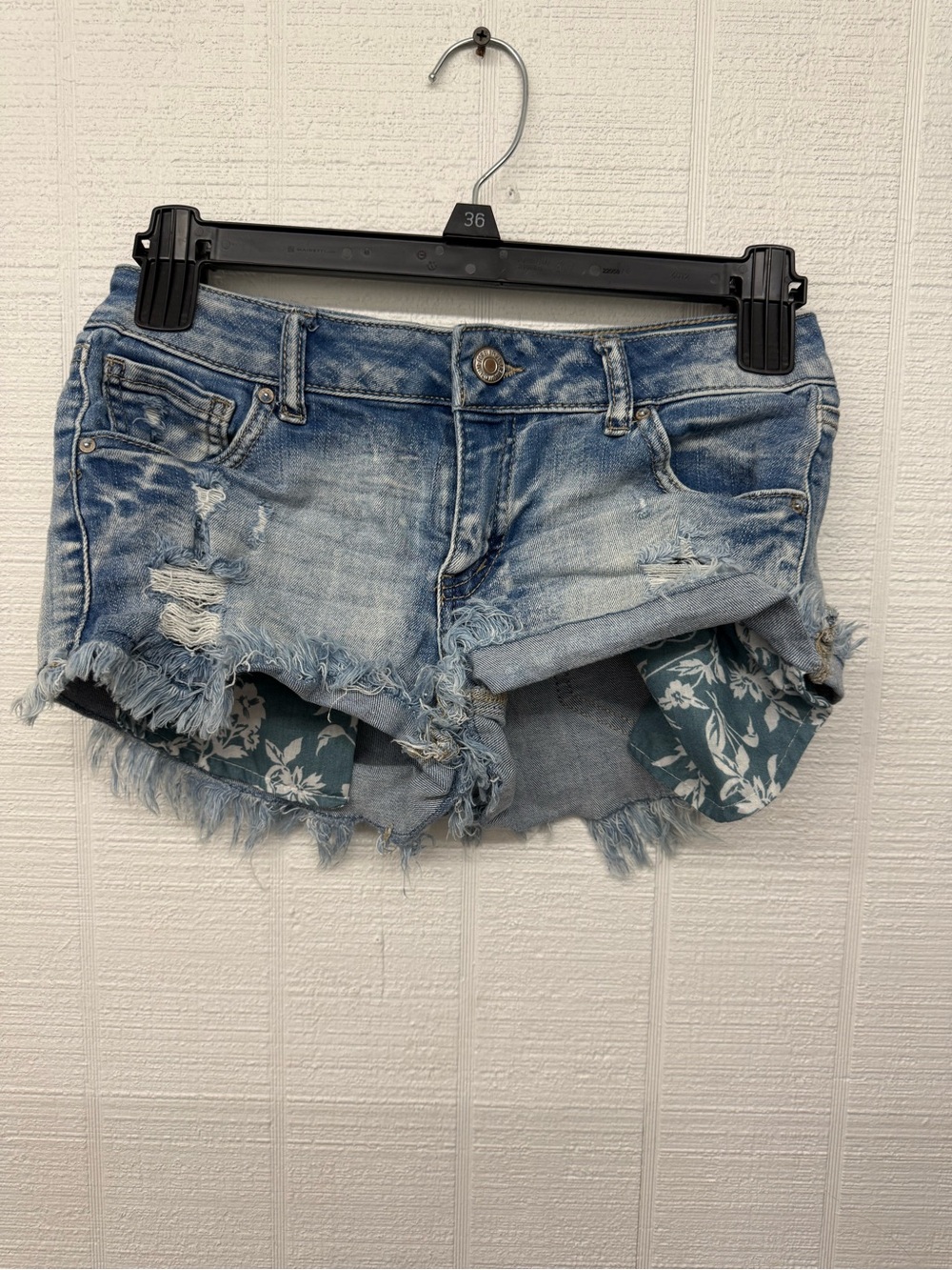 Forever 21 Light Blue Distressed Denim Shorts with Floral Trim